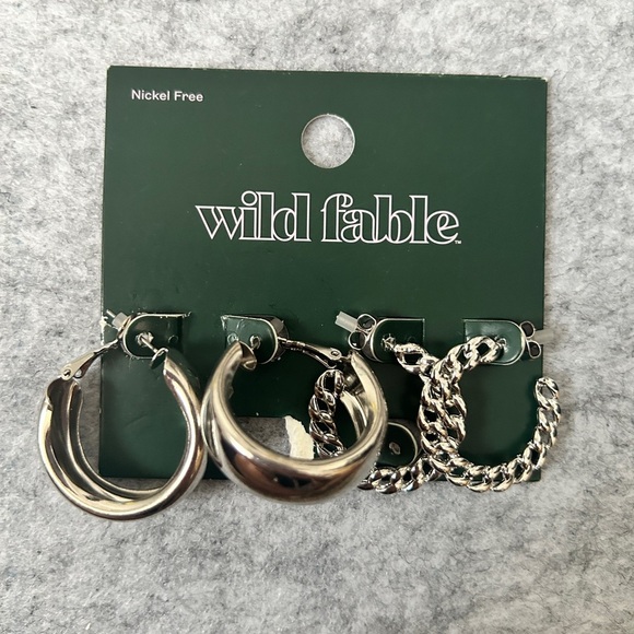 Wild Fable Silver Hoop & Chain Earrings – 2 Pairs – Nickel Free – New in Package - Picture 2 of 4